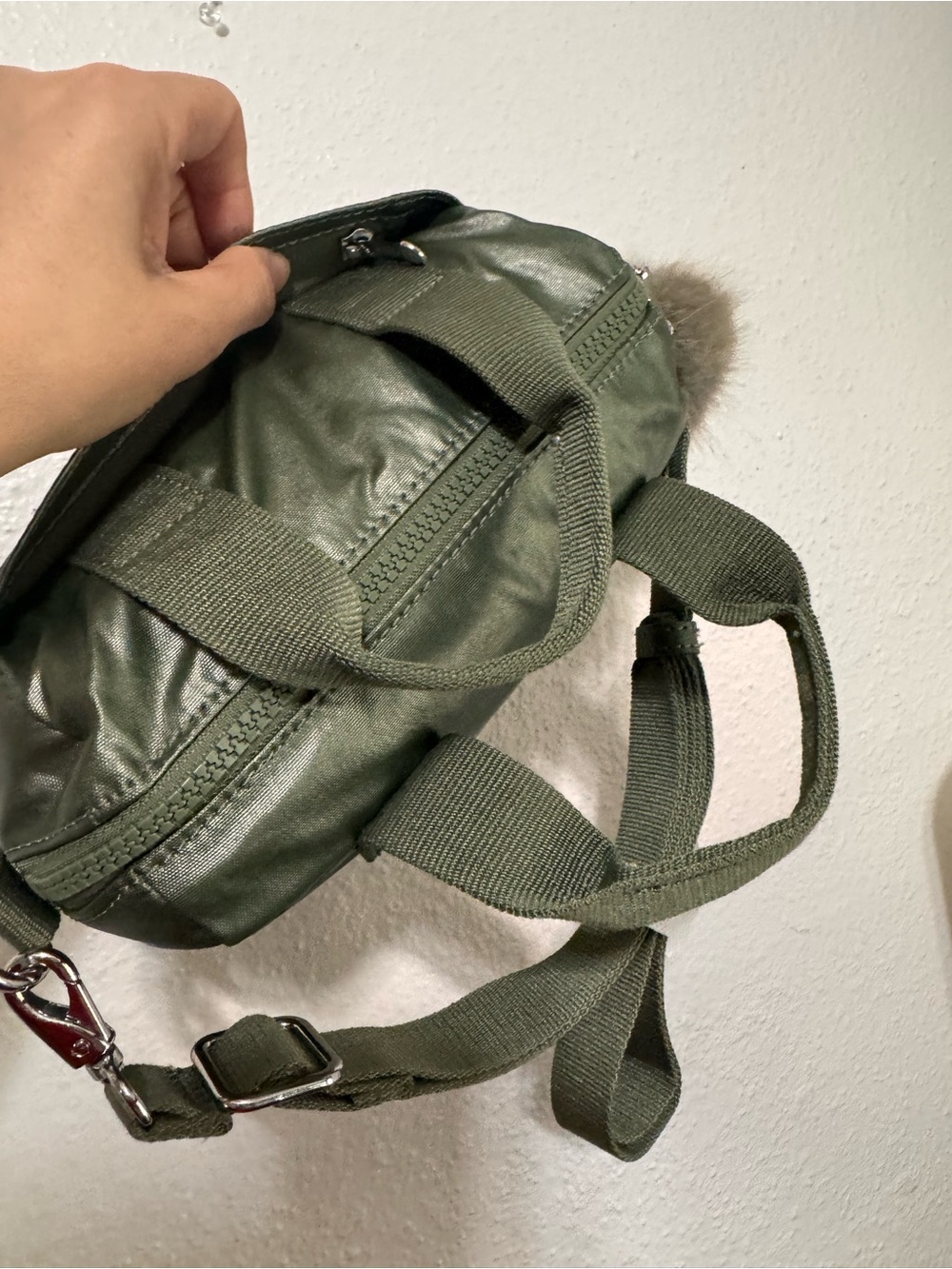 Kipling Small odette Olive Green Bag with Pom Keychain - Picture 8 of 13